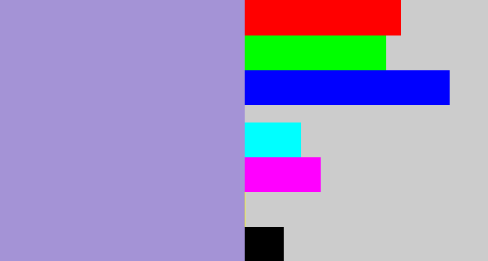Hex color #a493d6 - pale purple