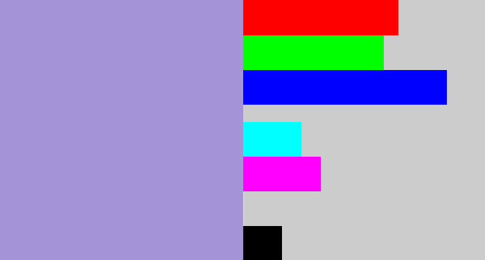 Hex color #a493d7 - pale purple