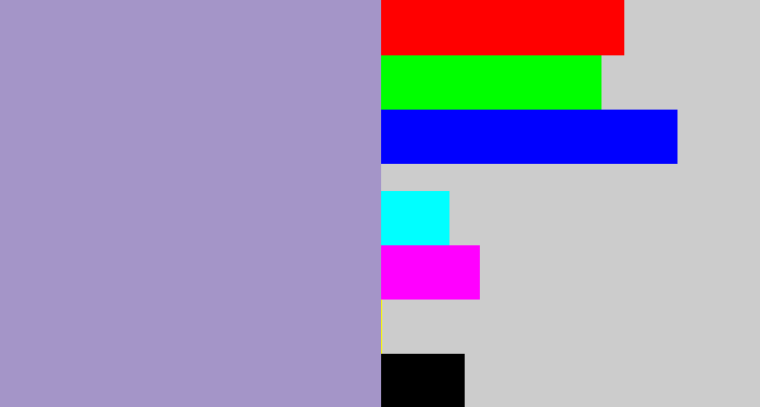 Hex color #a495c8 - pale purple