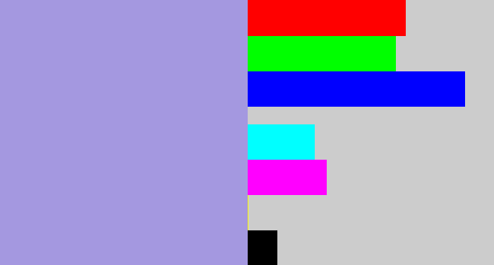 Hex color #a498e0 - pale purple