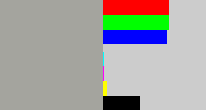 Hex color #a4a49e - greyish