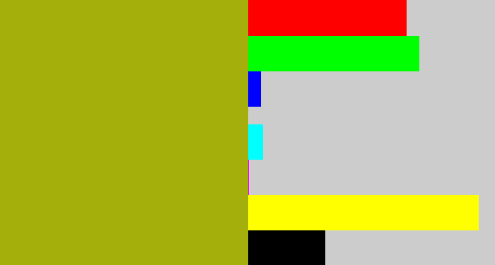Hex color #a4af0c - mustard green