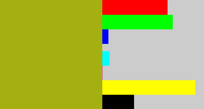 Hex color #a4b00f - mustard green