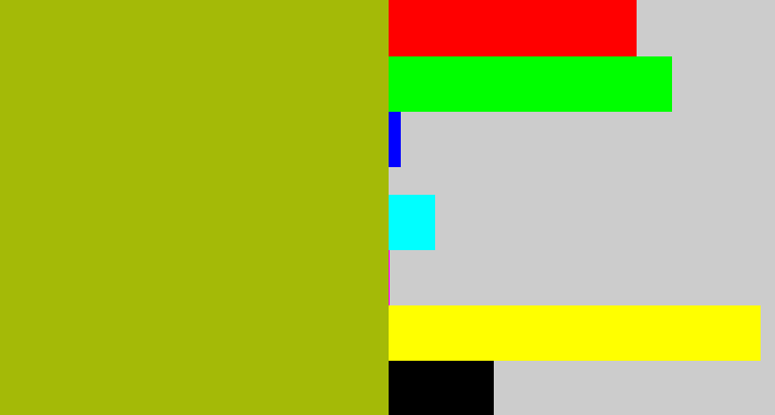 Hex color #a4ba07 - mustard green
