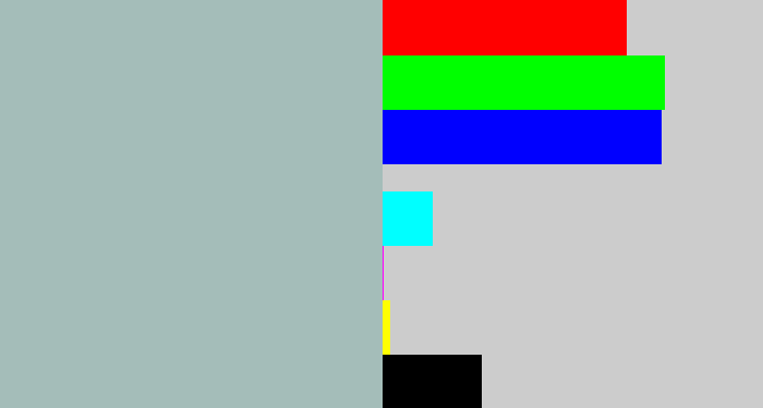 Hex color #a4bdb9 - light grey blue