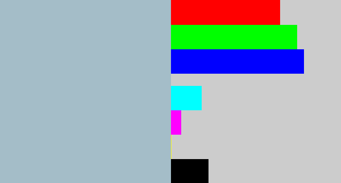 Hex color #a4bdc8 - light grey blue