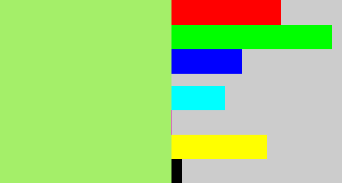 Hex color #a4ef69 - light grass green