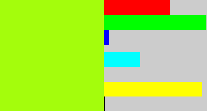 Hex color #a4fd0c - electric lime