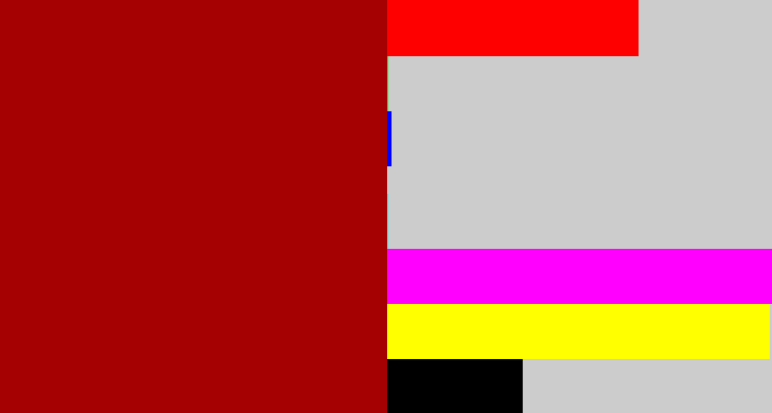 Hex color #a50002 - darkish red