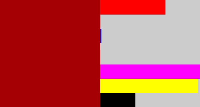 Hex color #a50003 - darkish red