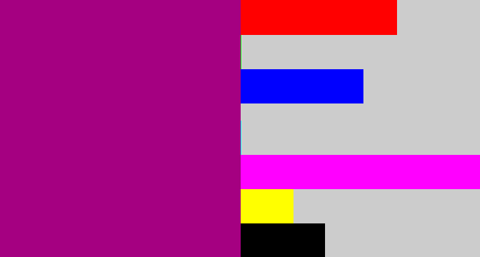 Hex color #a50081 - barney purple