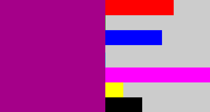 Hex color #a50089 - barney purple
