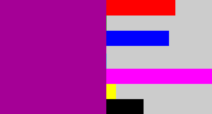 Hex color #a50096 - barney purple