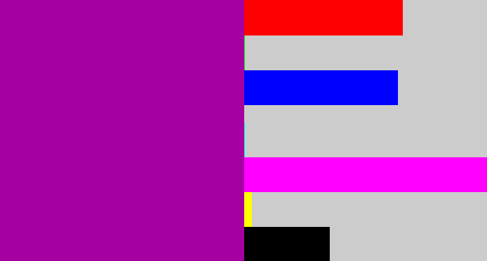 Hex color #a500a0 - barney purple