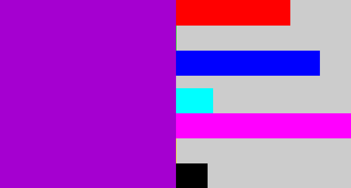 Hex color #a500d0 - vibrant purple