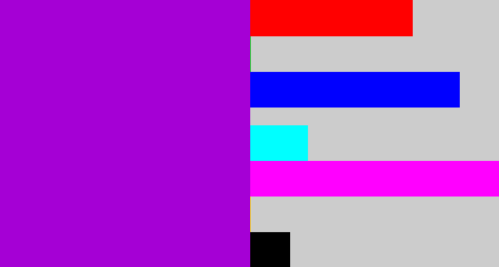 Hex color #a500d5 - vibrant purple