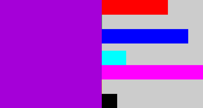 Hex color #a500d8 - vibrant purple