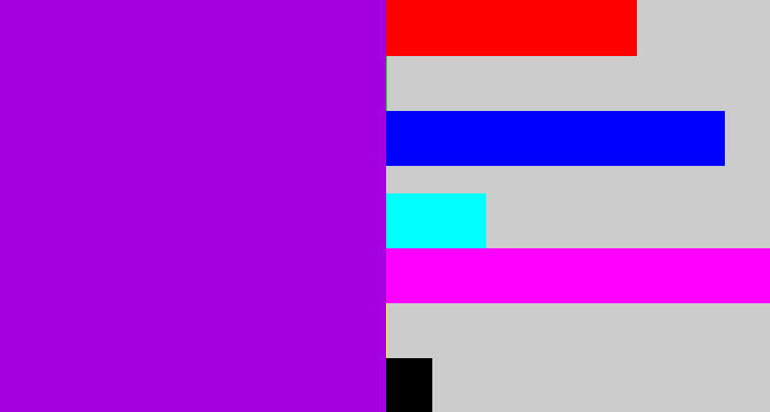 Hex color #a500e0 - vibrant purple