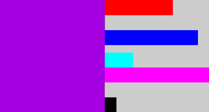 Hex color #a500e2 - vibrant purple