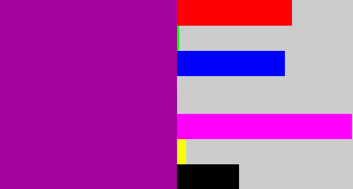 Hex color #a5029c - barney purple
