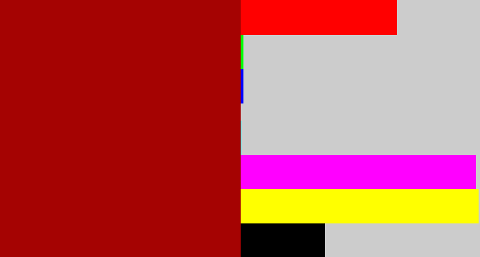 Hex color #a50302 - darkish red