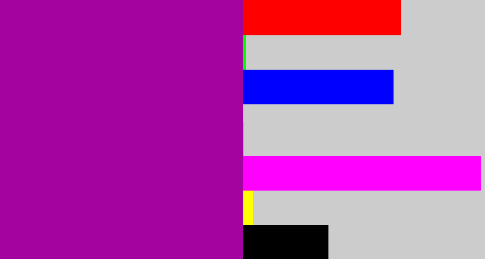 Hex color #a5039f - barney purple