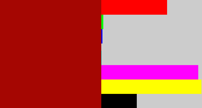 Hex color #a50602 - darkish red