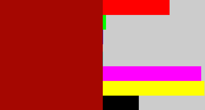 Hex color #a50701 - darkish red