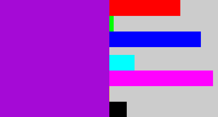 Hex color #a50ad6 - vibrant purple