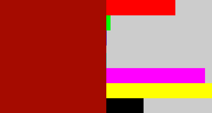Hex color #a50b00 - darkish red