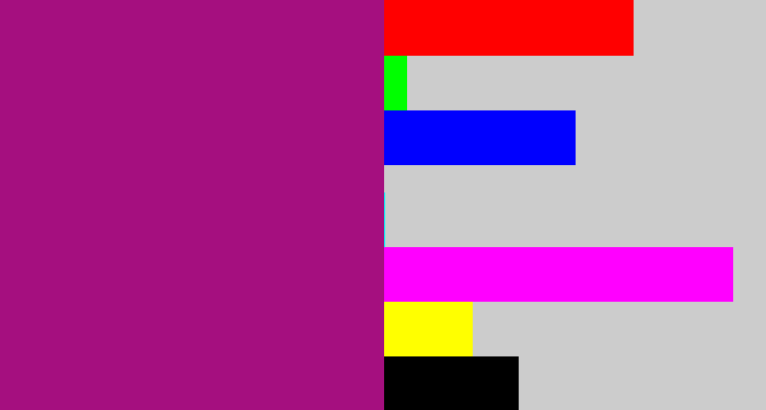 Hex color #a50f7f - barney purple