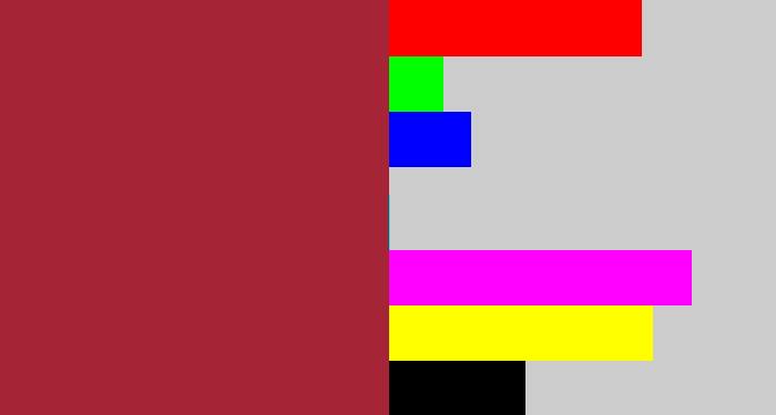 Hex color #a52435 - rouge