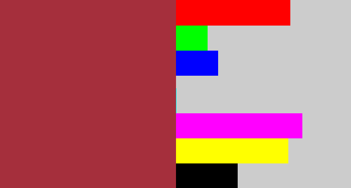 Hex color #a52f3c - brick