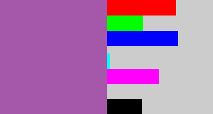 Hex color #a557aa - medium purple