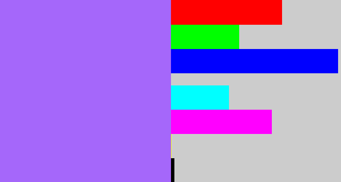 Hex color #a567fa - lighter purple