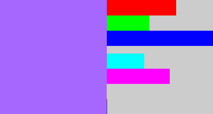 Hex color #a567fe - lighter purple