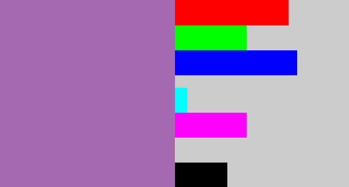 Hex color #a569b2 - soft purple