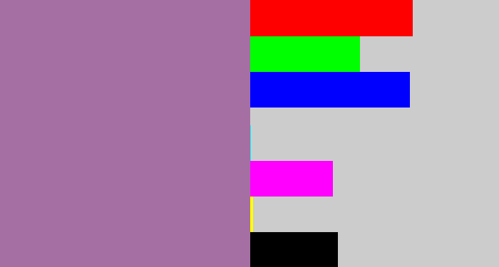 Hex color #a56fa3 - dark lilac