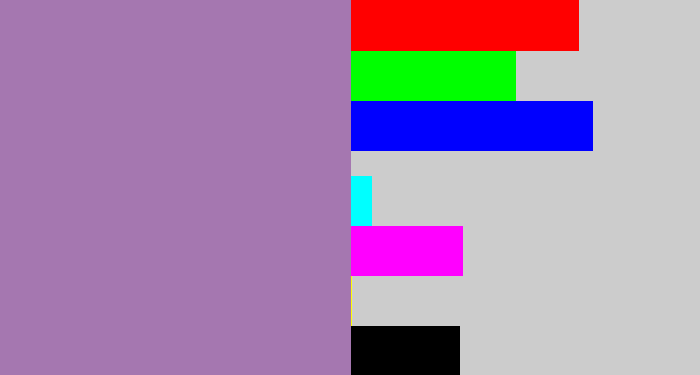 Hex color #a577b0 - soft purple