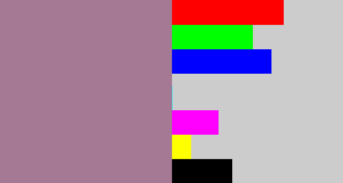 Hex color #a57893 - purpley grey