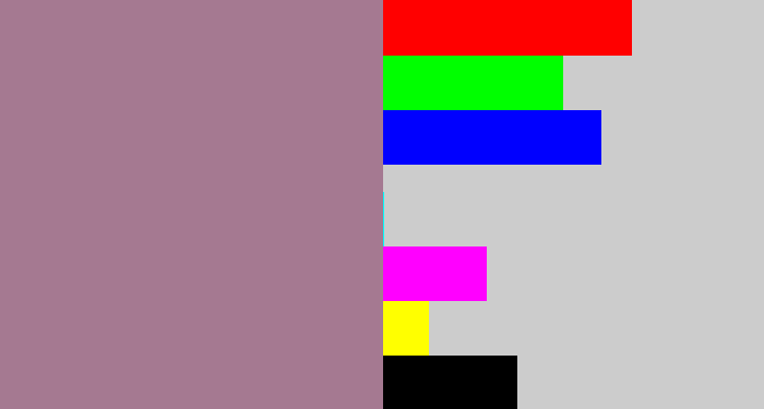 Hex color #a57991 - purpley grey