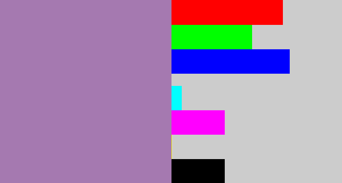 Hex color #a579b0 - soft purple