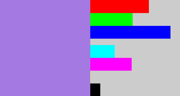 Hex color #a579e2 - light urple