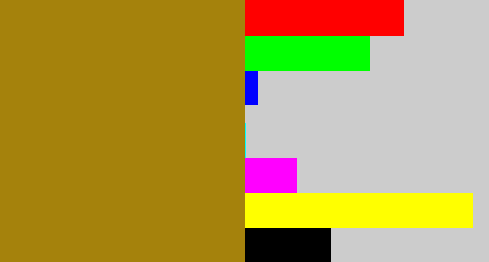 Hex color #a5820c - dark mustard