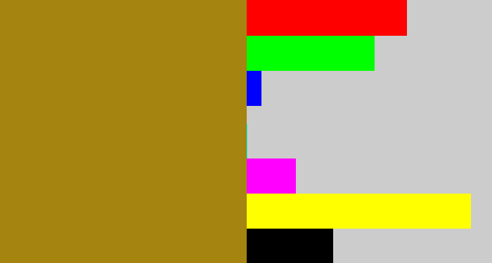 Hex color #a5840f - dark mustard