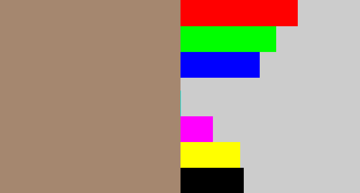 Hex color #a5876f - pale brown