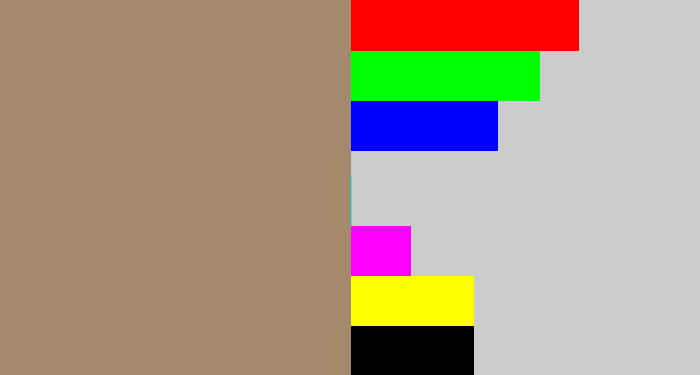 Hex color #a5896c - pale brown