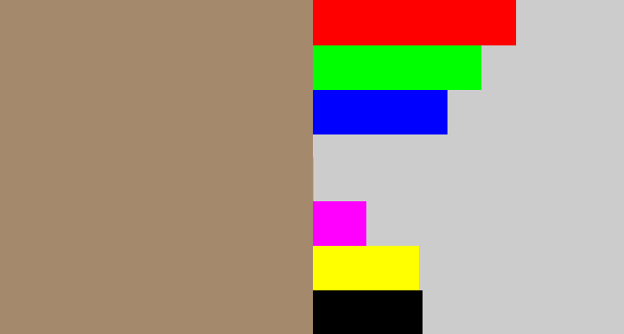 Hex color #a5896d - pale brown