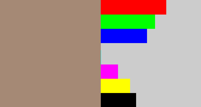 Hex color #a58975 - pale brown