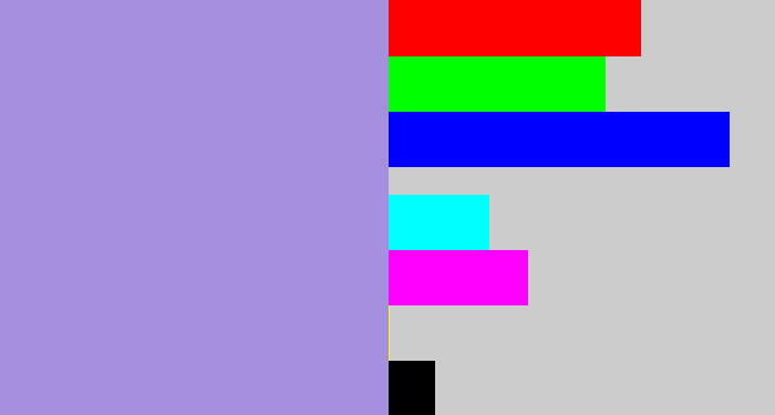 Hex color #a590e0 - pale purple